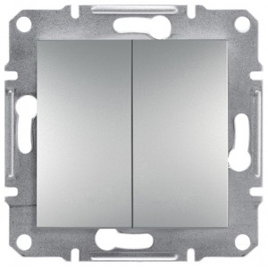 Выключатель 2-клавишный проходной ASFORA алюминий EPH0600161